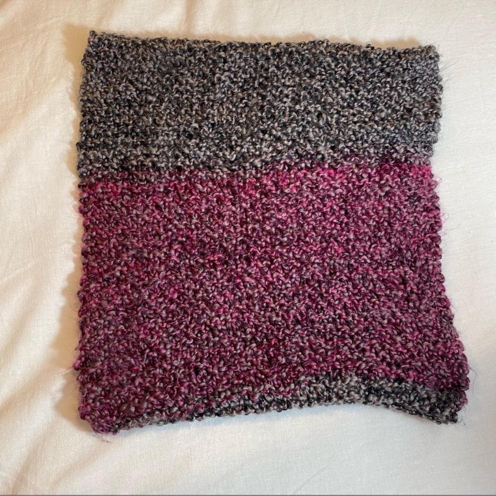 Hand Knit Infinity Scarf in Purple/Grey/Pink - Picture 8 of 8